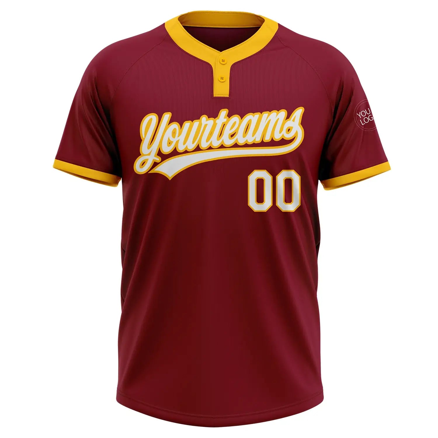 Custom 2-Button Softball Jersey Crimson Red White Gold Sublimation, Custom Name Number, Women Girls Unisex Youth