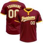 Custom 2-Button Softball Jersey Crimson Red White Gold Sublimation, Custom Name Number, Women Girls Unisex Youth