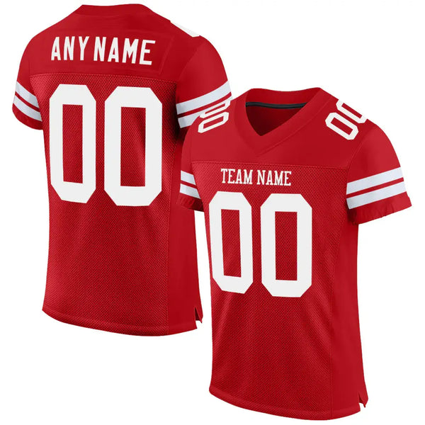 Custom Mesh Football Jersey Red White Pro Style Sublimation, Custom Name Number, Men Youth Unisex