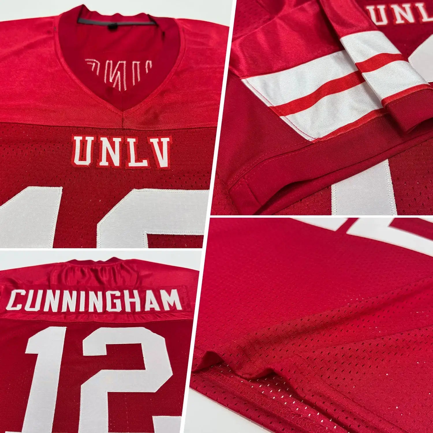 Custom Mesh Football Jersey Red White Pro Style Sublimation, Custom Name Number, Men Youth Unisex