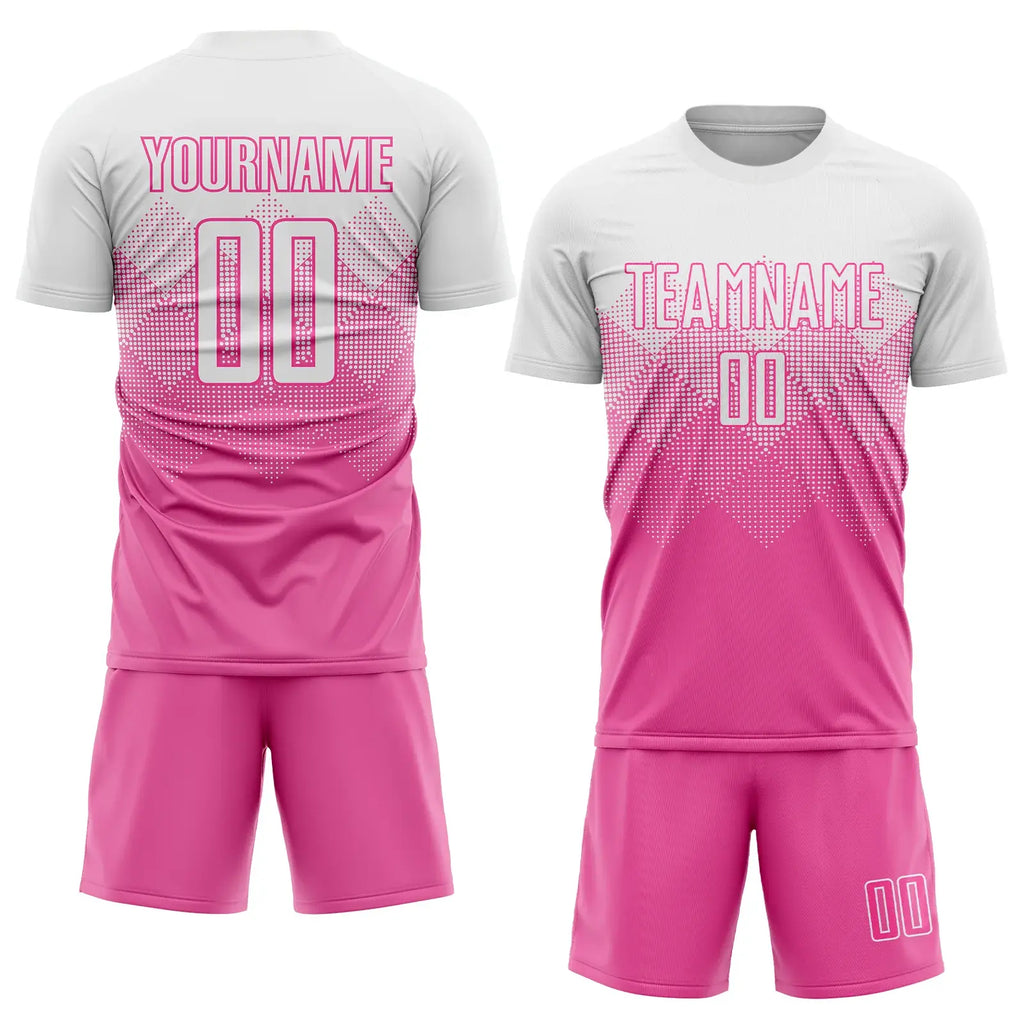 Custom Soccer Jersey Pink White Sublimation, Team Uniform Kit, Custom Name Number, Unisex Men Women Youth