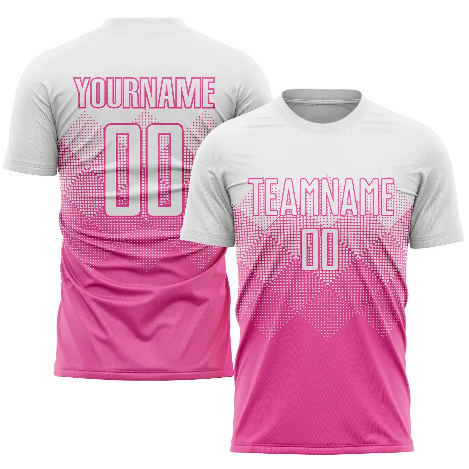 Custom Soccer Jersey Pink White Sublimation, Team Uniform Kit, Custom Name Number, Unisex Men Women Youth