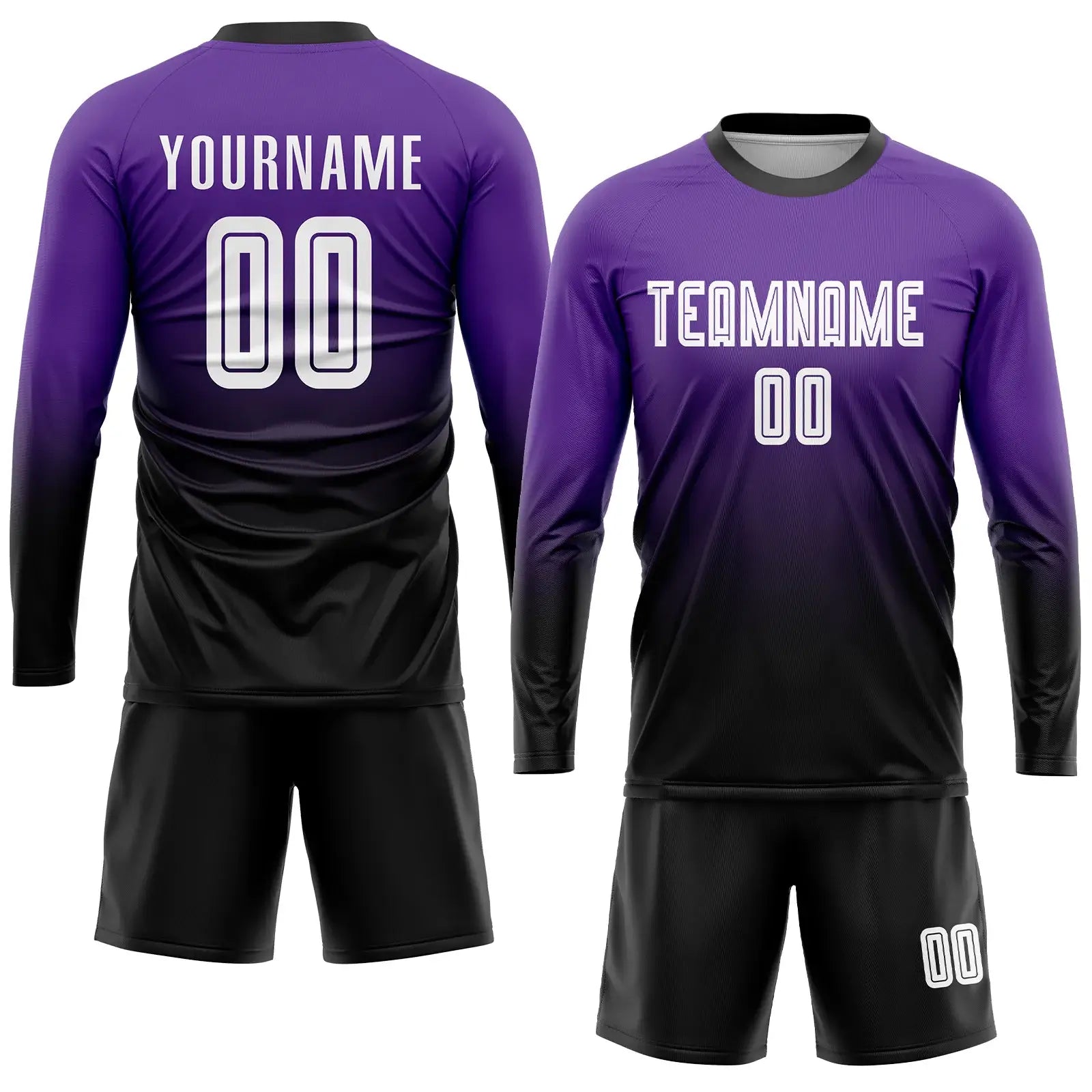 Custom Fade Fashion Soccer Jersey Purple White Black Sublimation, Team Uniform Kit, Custom Name Number, Unisex Men Women Youth