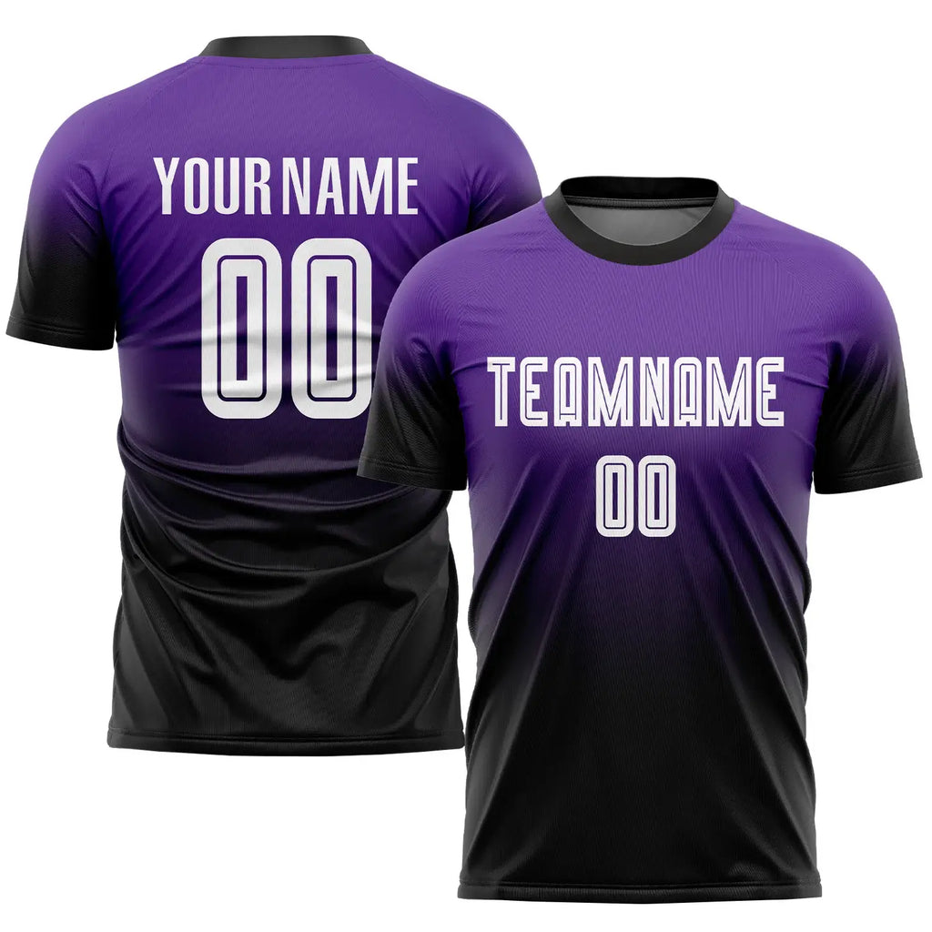 Custom Fade Fashion Soccer Jersey Purple White Black Sublimation, Team Uniform Kit, Custom Name Number, Unisex Men Women Youth