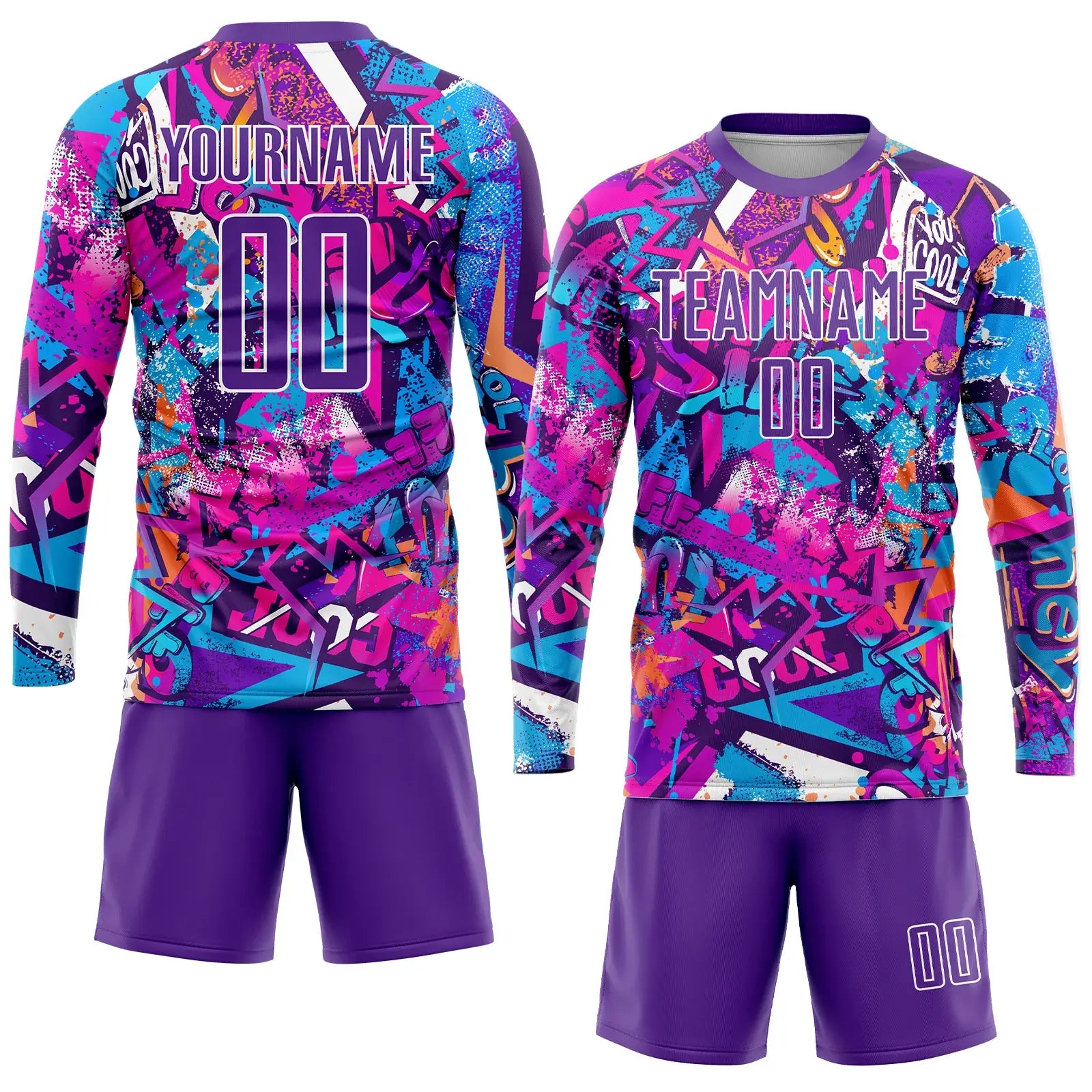 Custom Graffiti Soccer Jersey Purple White Sublimation, Team Uniform Kit, Custom Name Number, Unisex Men Women Youth