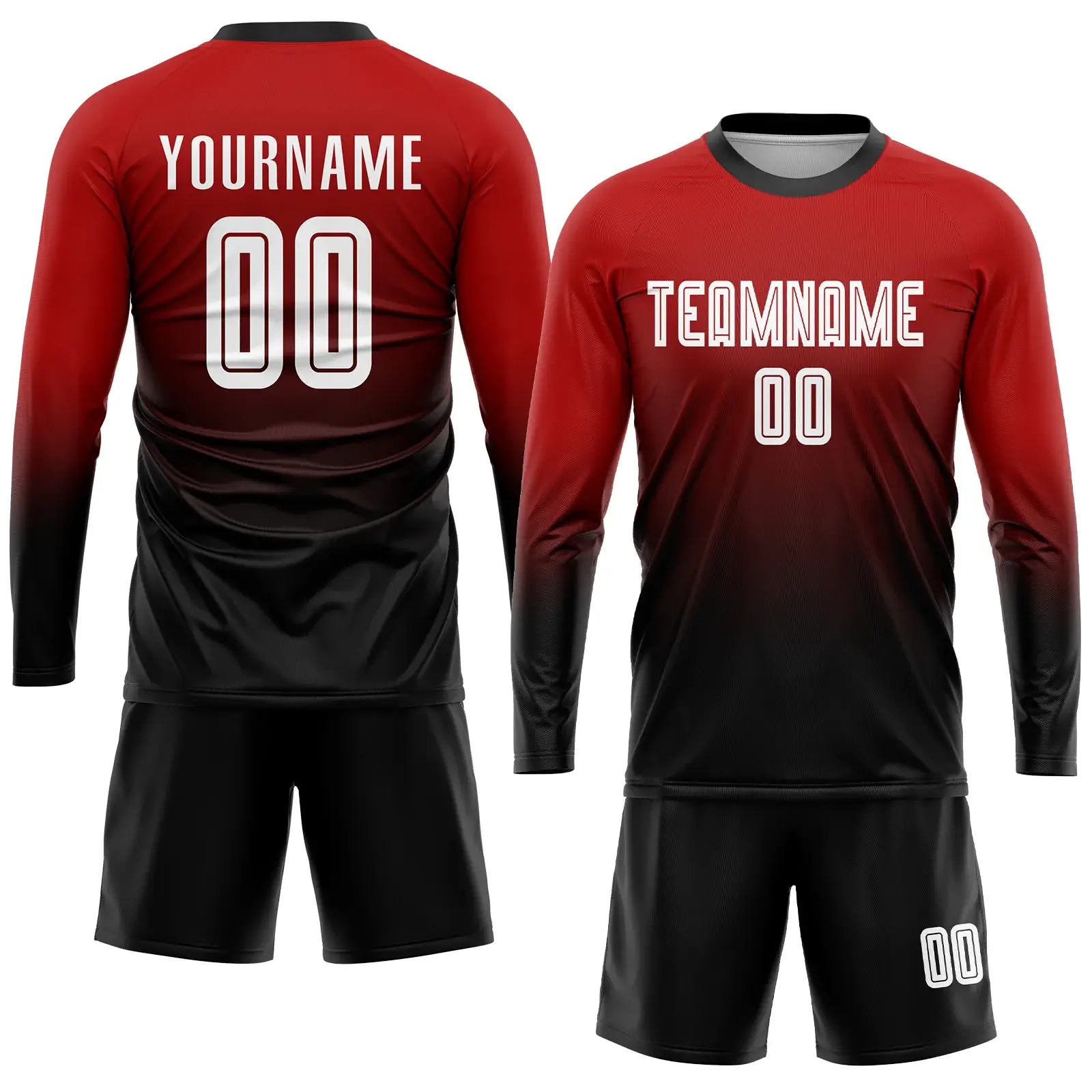 Custom Fade Fashion Soccer Jersey Red White Black Sublimation, Team Uniform Kit, Custom Name Number, Unisex Men Women Youth