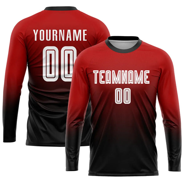 Custom Fade Fashion Soccer Jersey Red White Black Sublimation, Team Uniform Kit, Custom Name Number, Unisex Men Women Youth