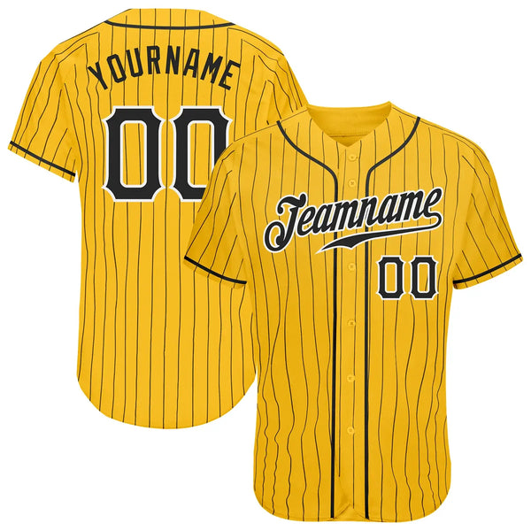 Custom Yellow Black Pinstripe Baseball Jersey Black White Sublimation, Custom Name Number, Men Youth Unisex