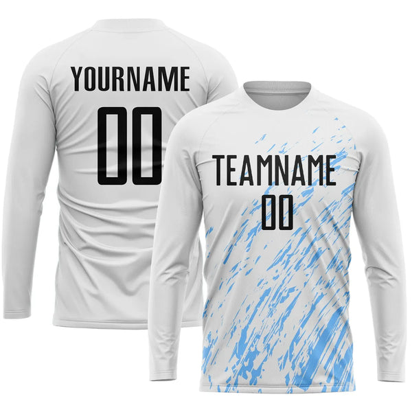 Custom Soccer Jersey White Black Light Blue Sublimation, Team Uniform Kit, Custom Name Number, Unisex Men Women Youth