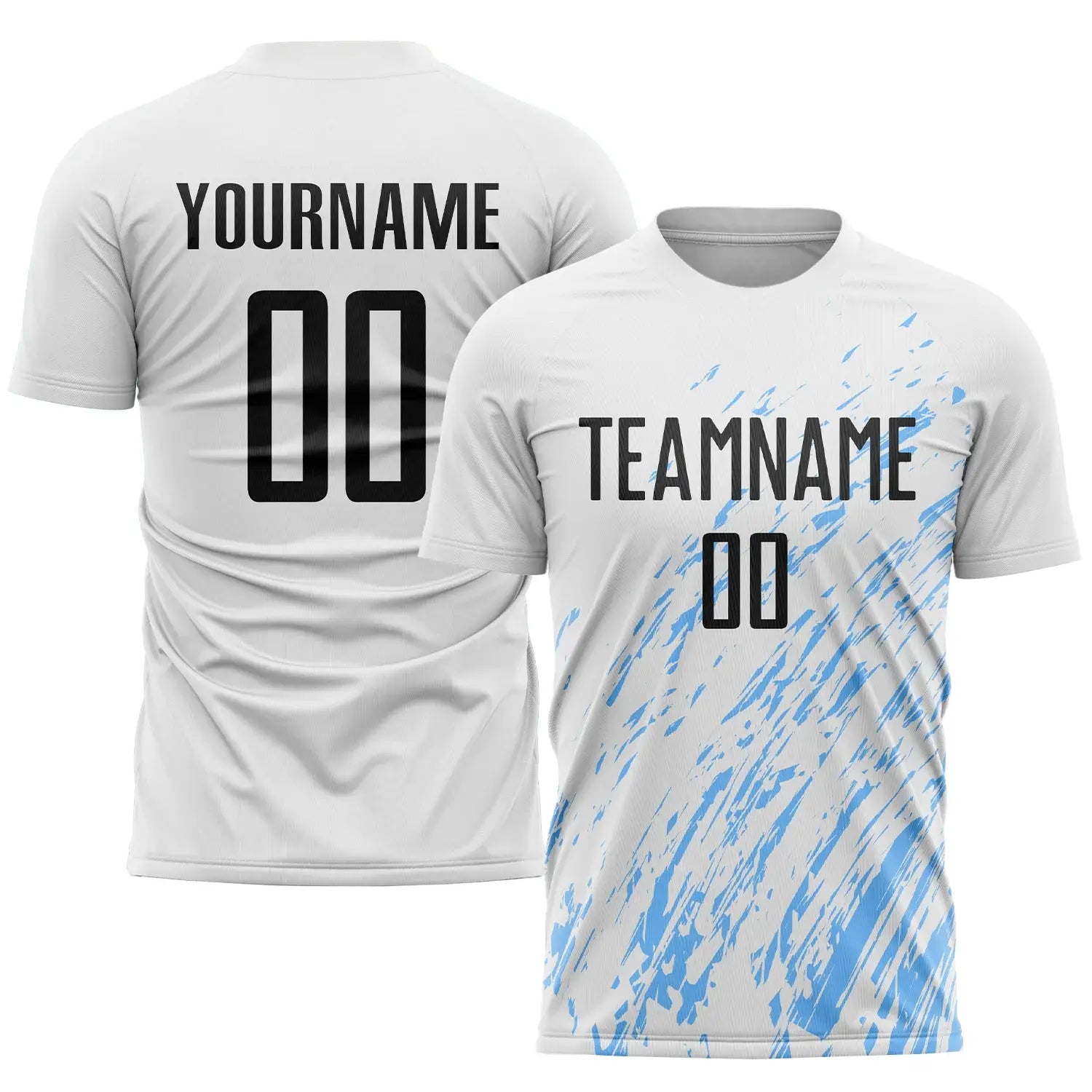 Custom Soccer Jersey White Black Light Blue Sublimation, Team Uniform Kit, Custom Name Number, Unisex Men Women Youth