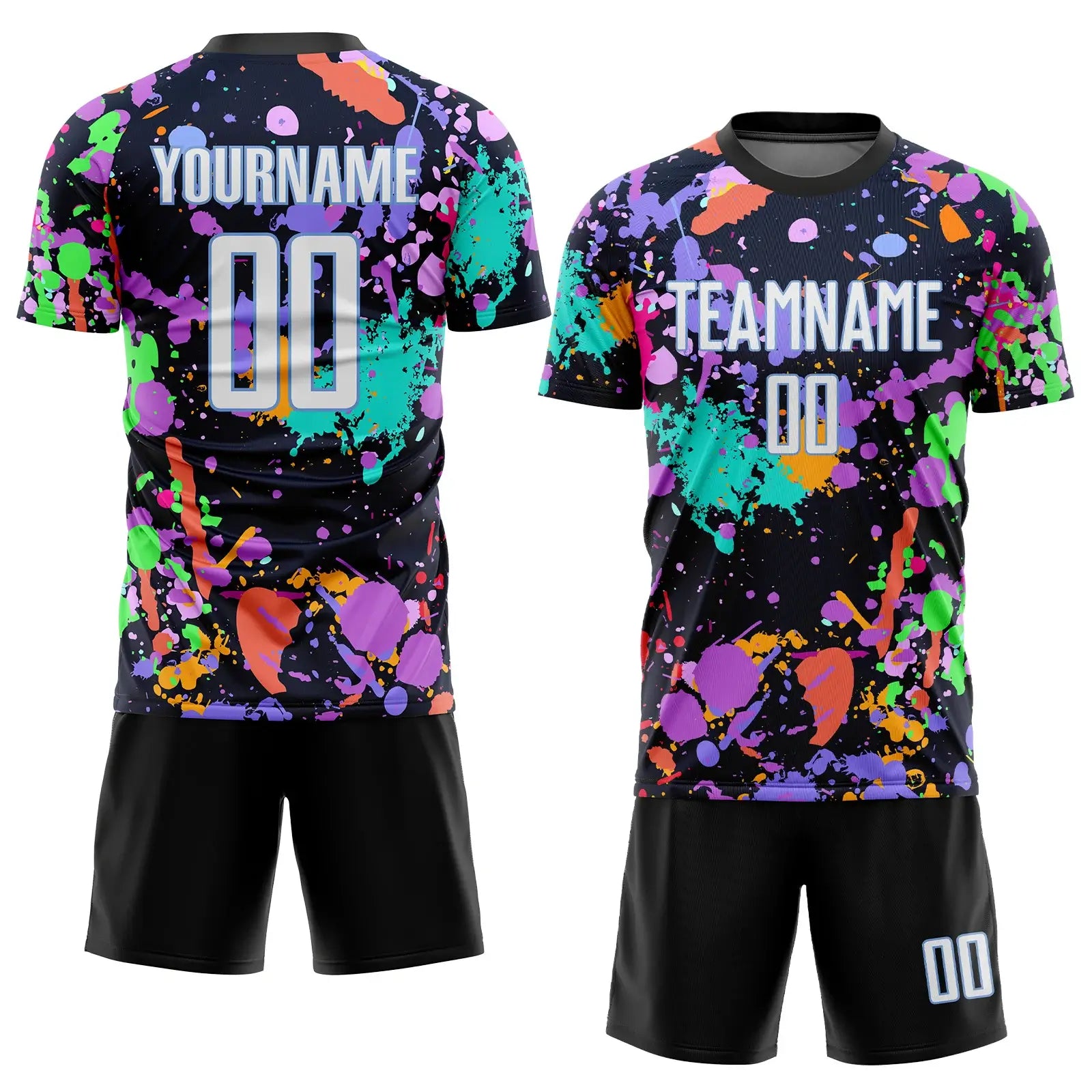 Custom Graffiti Soccer Jersey White Light Blue Sublimation, Team Uniform Kit, Custom Name Number, Unisex Men Women Youth