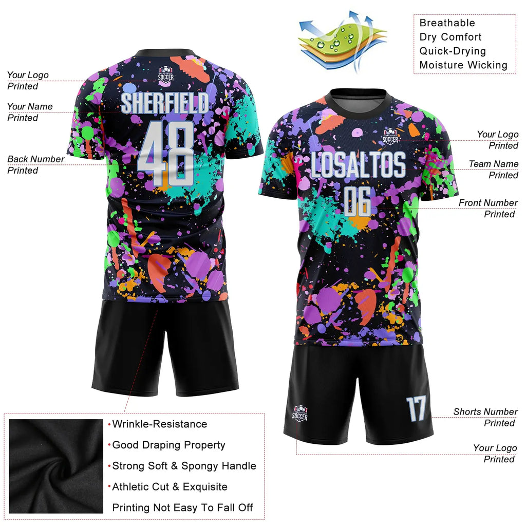 Custom Graffiti Soccer Jersey White Light Blue Sublimation, Team Uniform Kit, Custom Name Number, Unisex Men Women Youth