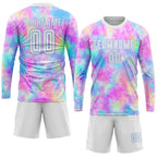 Custom Tie Dye Soccer Jersey White Light Blue Sublimation, Team Uniform Kit, Custom Name Number, Unisex Men Women Youth