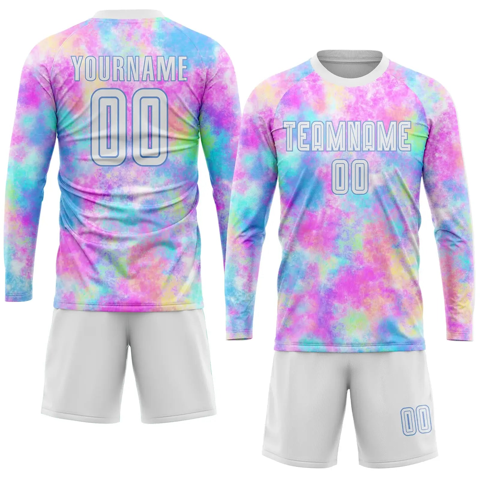 Custom Tie Dye Soccer Jersey White Light Blue Sublimation, Team Uniform Kit, Custom Name Number, Unisex Men Women Youth