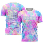 Custom Tie Dye Soccer Jersey White Light Blue Sublimation, Team Uniform Kit, Custom Name Number, Unisex Men Women Youth