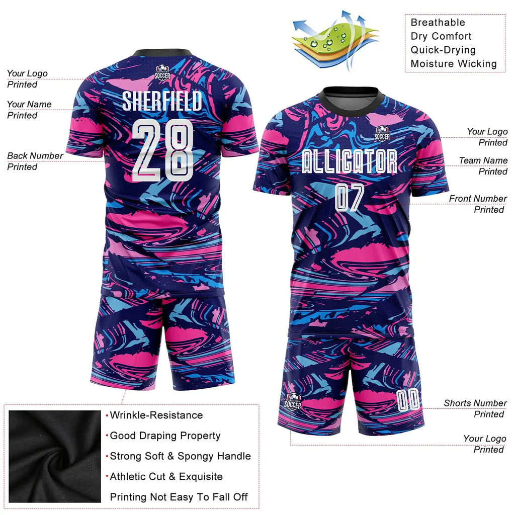 Custom Soccer Jersey White Pink Sublimation, Team Uniform Kit, Custom Name Number, Unisex Men Women Girls Youth