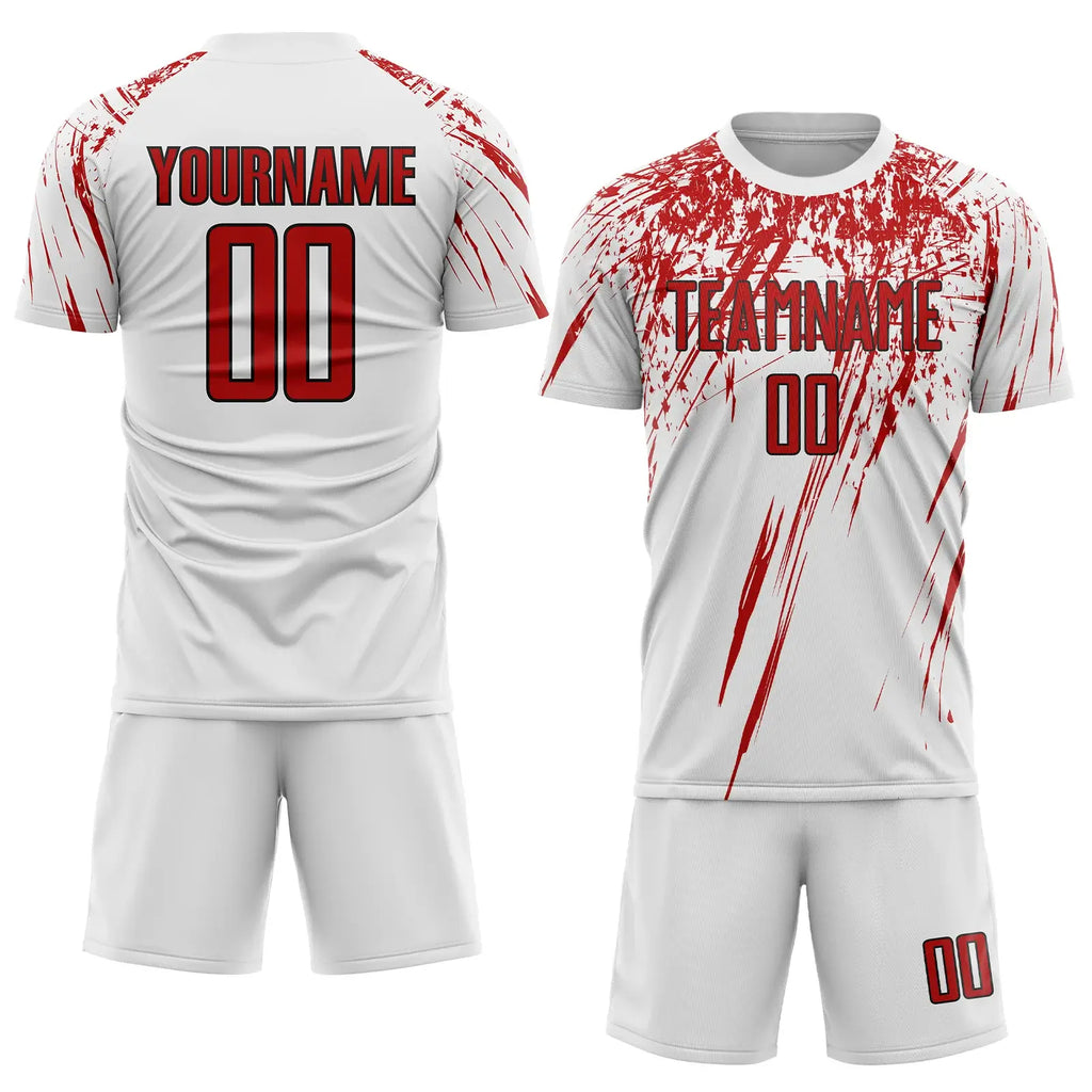 Custom Soccer Jersey White Red Black Sublimation, Team Uniform Kit, Custom Name Number, Unisex Men Women Youth