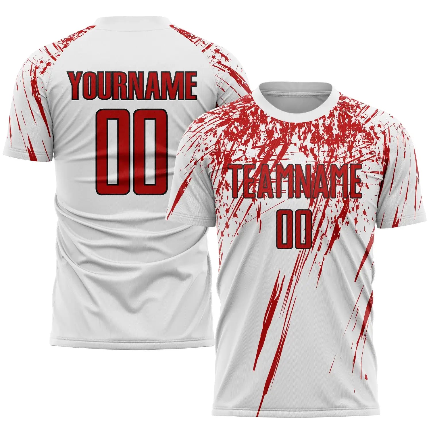Custom Soccer Jersey White Red Black Sublimation, Team Uniform Kit, Custom Name Number, Unisex Men Women Youth