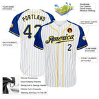 Custom Raglan Pinstripe Baseball Jersey White Navy Gold Sublimation, Custom Name Number, Men Youth Unisex