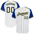 Custom Raglan Pinstripe Baseball Jersey White Navy Gold Sublimation, Custom Name Number, Men Youth Unisex