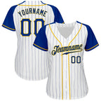 Custom Raglan Pinstripe Baseball Jersey White Navy Gold Sublimation, Custom Name Number, Men Youth Unisex