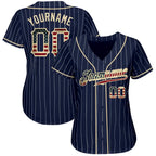 Custom Vintage USA Flag Pinstripe Baseball Jersey Navy White Sublimation, Custom Name Number, Men Youth Unisex